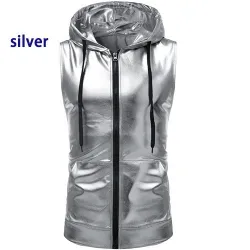 Shiny metallic hooded vestJackets