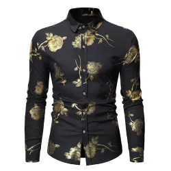 Luxurious long sleeve shirt - printed golden rosesT-shirts