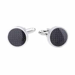 Round silver cufflinks - black carbon fiberCufflinks