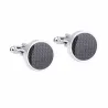 Round silver cufflinks - black carbon fiberCufflinks