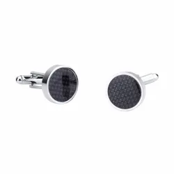 Round silver cufflinks - black carbon fiberCufflinks