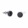 Round silver cufflinks - black carbon fiberCufflinks