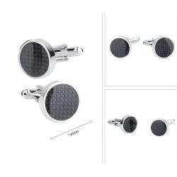 Round silver cufflinks - black carbon fiberCufflinks