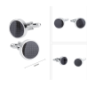 Round silver cufflinks - black carbon fiberCufflinks