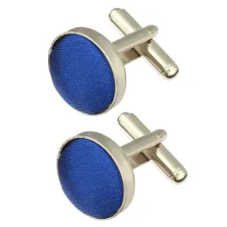 Round silver cufflinks - with colored fabricCufflinks