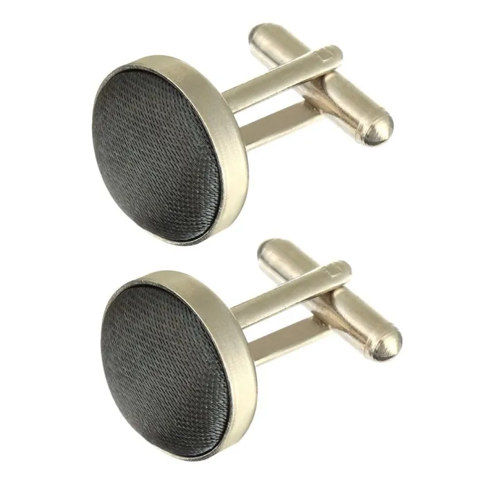 Round silver cufflinks - with colored fabricCufflinks