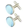 Round silver cufflinks - with colored fabricCufflinks