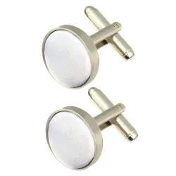Round silver cufflinks - with colored fabricCufflinks