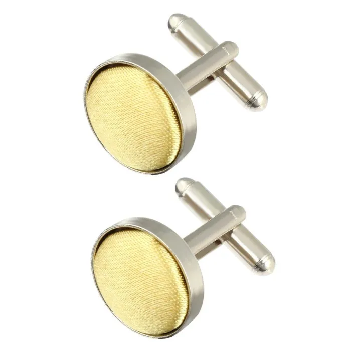 Round silver cufflinks - with colored fabricCufflinks