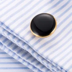 Golden round cufflinks - with black enamelCufflinks