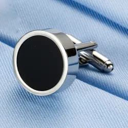 Classic round silver cufflinks - with black enamelCufflinks