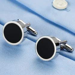 Classic round silver cufflinks - with black enamelCufflinks