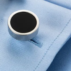 Classic round silver cufflinks - with black enamelCufflinks
