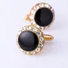 Gold round cufflinks - crystals / black enamelCufflinks