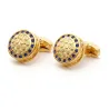 Golden round cufflinks - with blue crystalsCufflinks