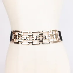 Fashionable elastic belt - with metal gold decorative chainBelts