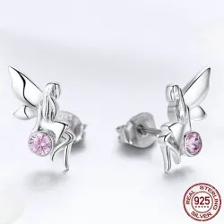 Flower fairy / pink crystal - silver earringsEarrings