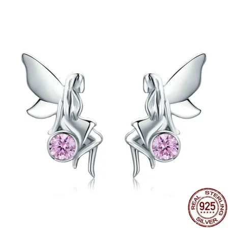 Flower fairy / pink crystal - silver earringsEarrings