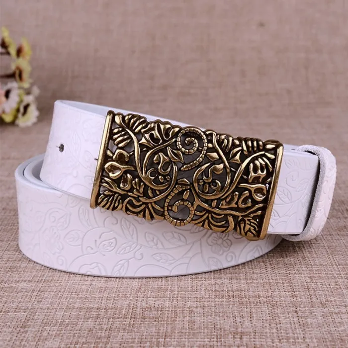 Retro leather belt - with metal carved buckleBelts