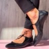 Elegant leather flat shoes - lace upShoes
