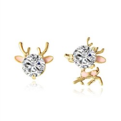 Deer shaped gold earrings - with a crystalEarrings