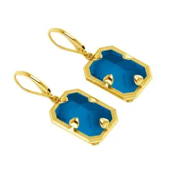 Elegant gold long earrings - with rectangular crystalEarrings