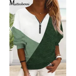 Classic loose jumper - contrast colors - V neck with zipperHoodies & Jumpers