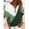 Classic loose jumper - contrast colors - V neck with zipperHoodies & Jumpers