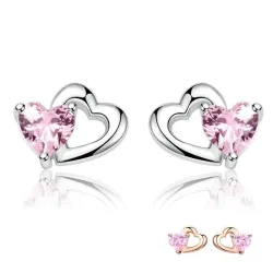 Double heart / crystals - silver earringsEarrings