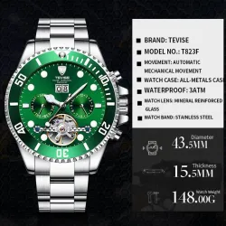 TEVISE - elegant automatic watch - stainless steel - waterproof - silver / blueWatches