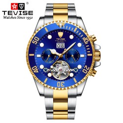TEVISE - elegant automatic watch - stainless steel - waterproof - gold / blueWatches