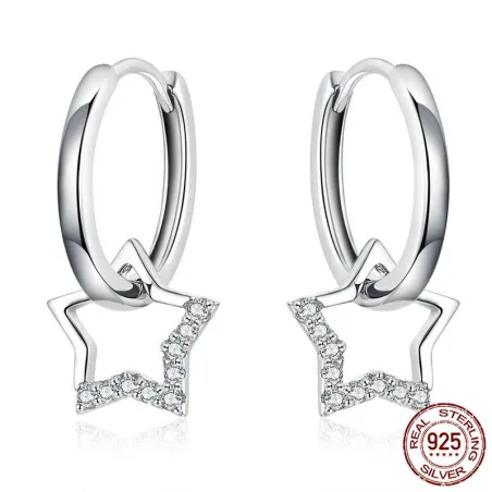 Small hoop earrings with crystal star - 925 sterling silverEarrings