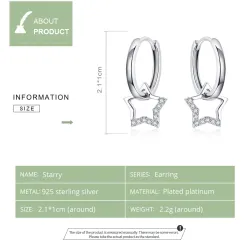 Small hoop earrings with crystal star - 925 sterling silverEarrings