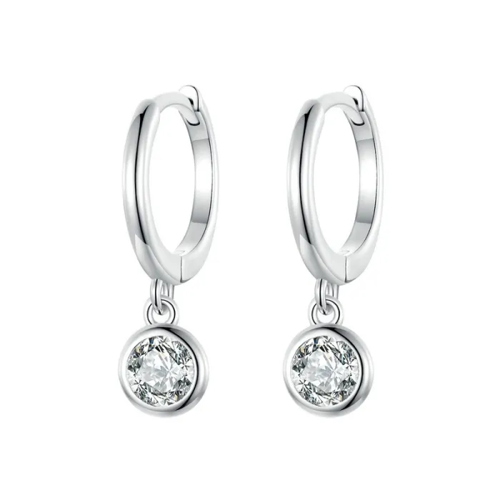 Hoop earrings with round white crystal - 925 sterling silverEarrings