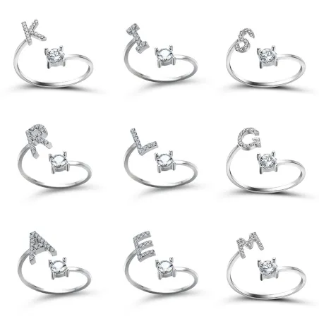Resizable ring - A-Z alphabet letters with rhinestonesRings