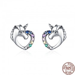 Heart shaped crystal unicorn - silver earringsEarrings