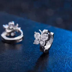 Round silver earrings with crystal butterflyEarrings