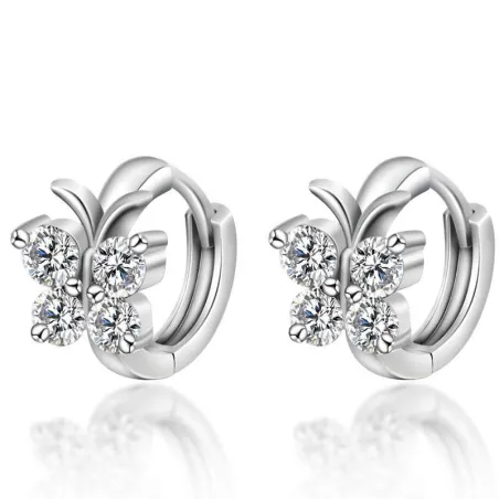 Round silver earrings with crystal butterflyEarrings