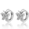 Round silver earrings with crystal butterflyEarrings
