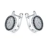Elegant round silver earrings - white / black crystalsEarrings