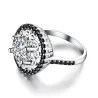 Elegant silver ring - hollow out flower - white / black crystalsRings