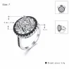 Elegant silver ring - hollow out flower - white / black crystalsRings