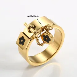 Lucky flower charm - with chain - ring - stainless steelRings