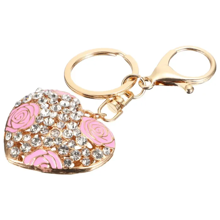 Alloy Heart Shaped Keychain naments Rhinestones Fashionable Bag Pendant Gift Decoration Creative Chains Car KeysKeyrings