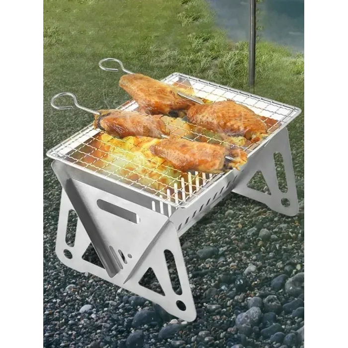 Portable folding large bbq grill - stainless steel - camping stoveBBQ