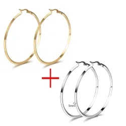 Gold & Silver Round Hoops Earrings 2 PairEarrings