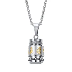 Rotatable mantra pendant with stainless steel necklaceNecklaces