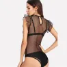 Lace Applique Sheer Dot Mesh BodysuitBlouses & shirts