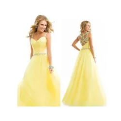 Long chiffon elegant yellow dressDresses