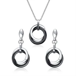 Black ceramic round earrings & necklace - jewellery setJewellery Sets